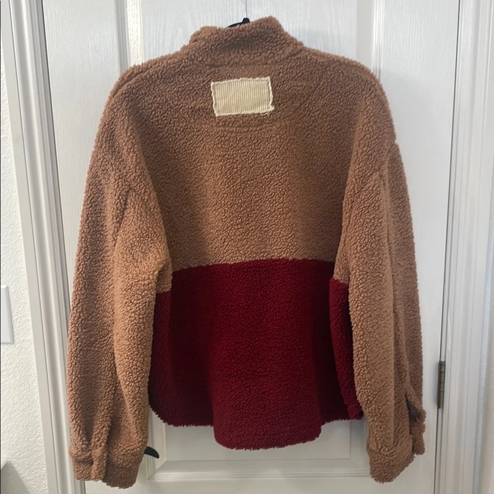 POL Tan and Red Sherpa Pullover - Picture 3 of 3